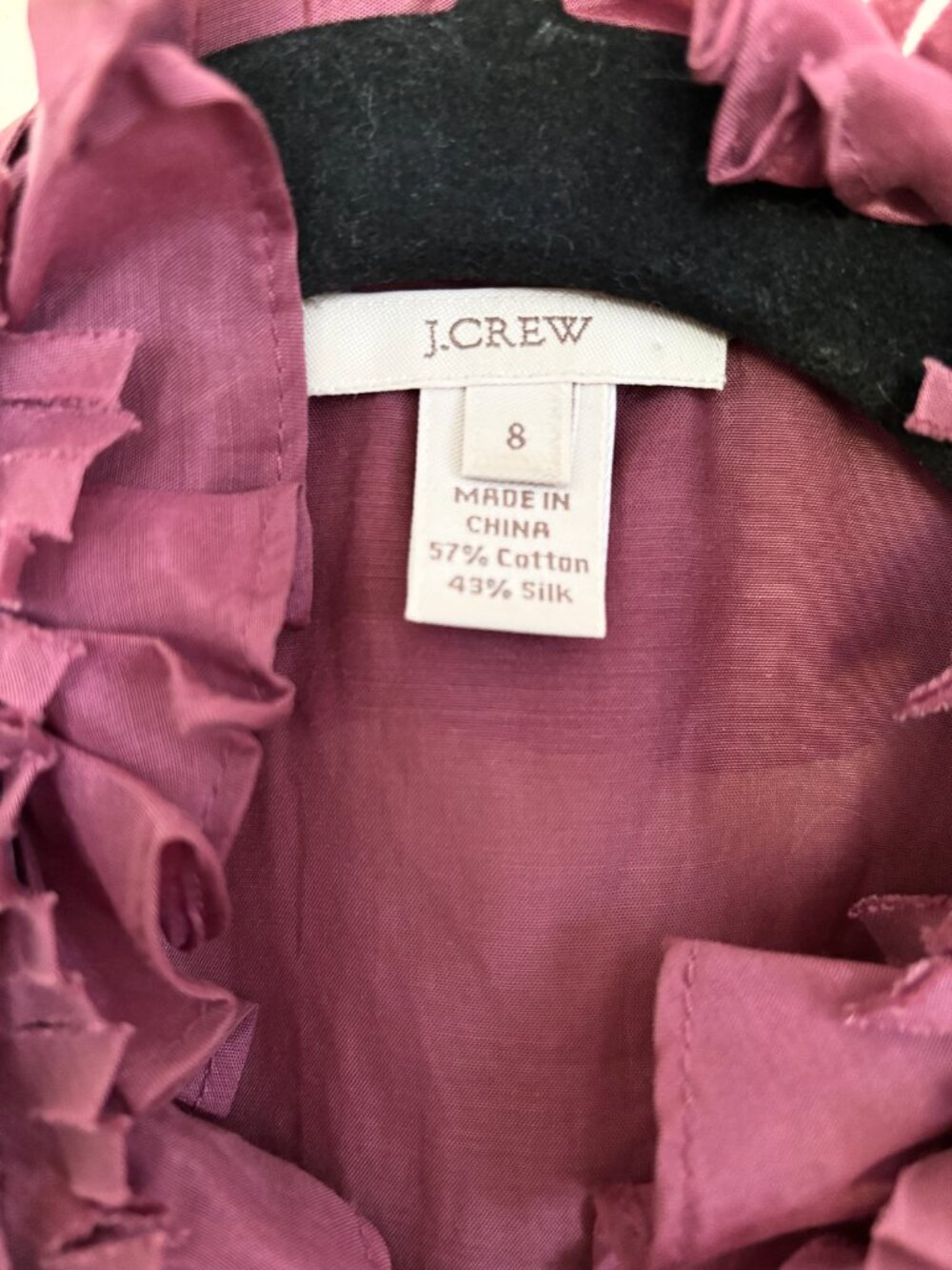 J Crew Women's Blouse Size 8 Purple Plum Sleeveless Silk Blend Ruffle Blouse - Picture 5 of 6